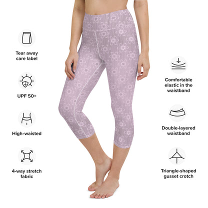 Women's Light Pink Floral Yoga Capri Leggings