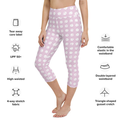 Women's White Polka Dot Pink Yoga Capri Leggings