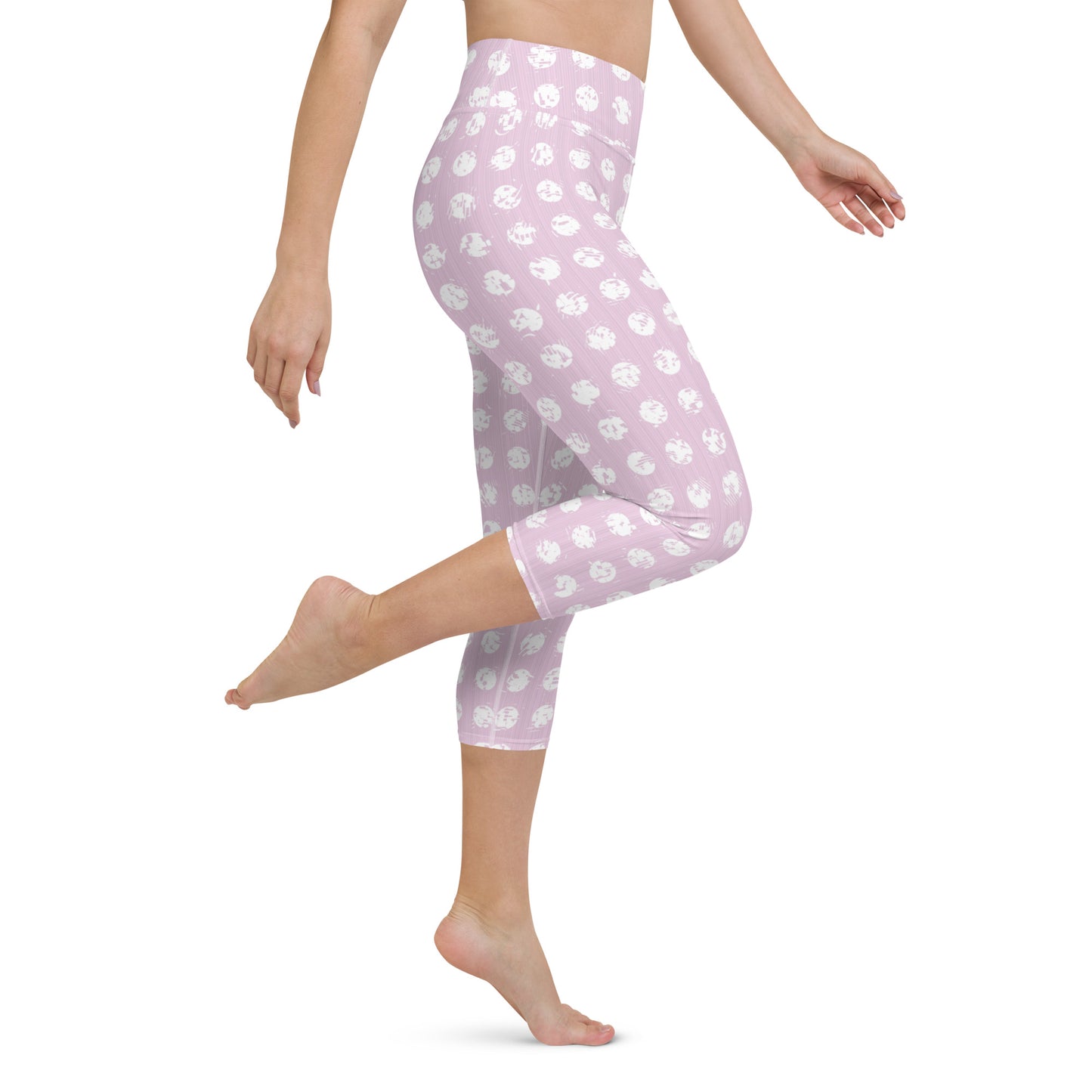 Women's White Polka Dot Pink Yoga Capri Leggings