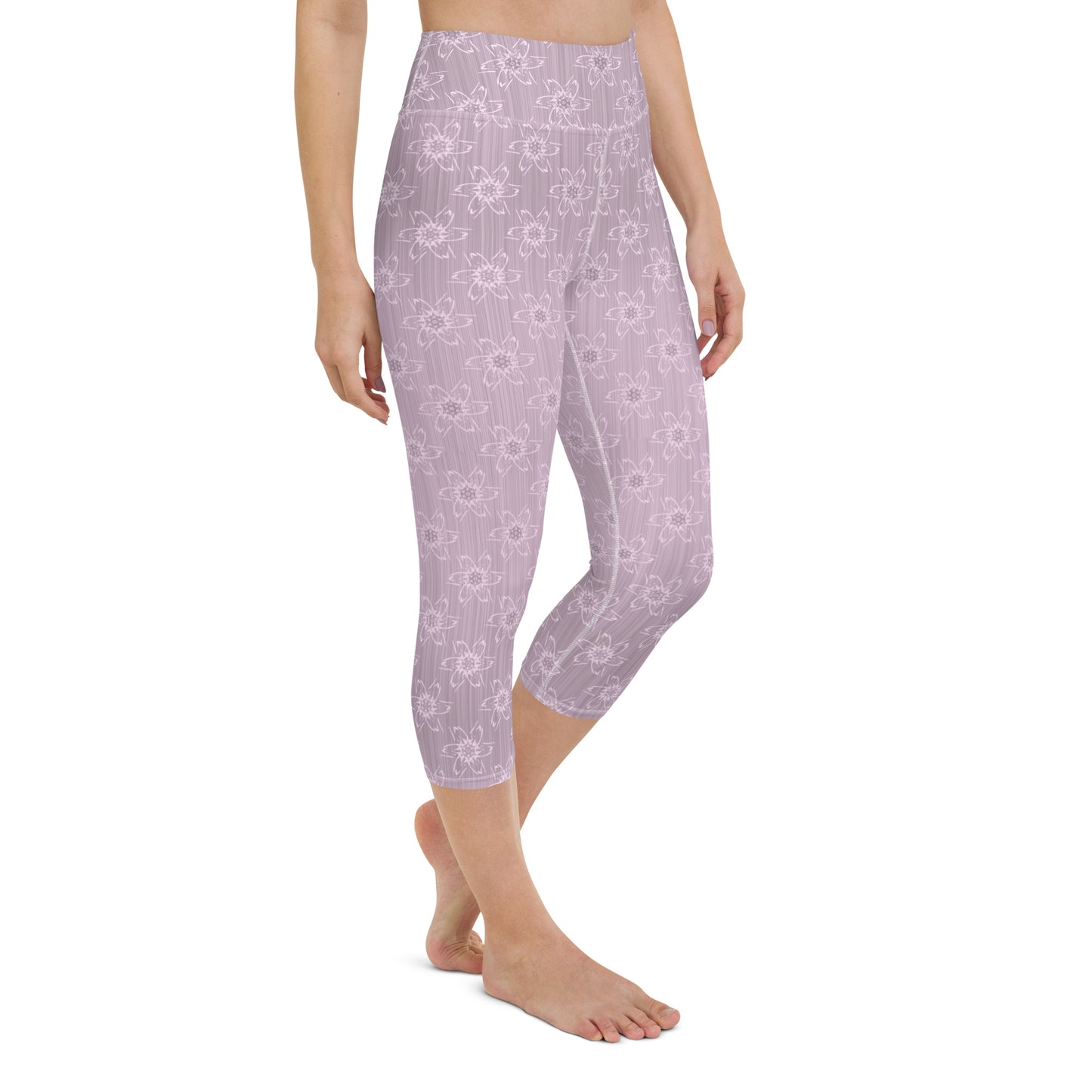 Women's Light Pink Floral Yoga Capri Leggings