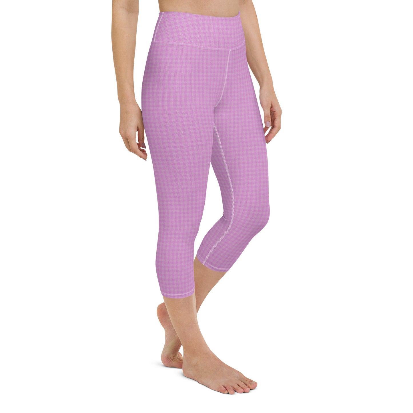 Women's Yoga Capri Leggings Pink Houndstooth-Gingham Mix