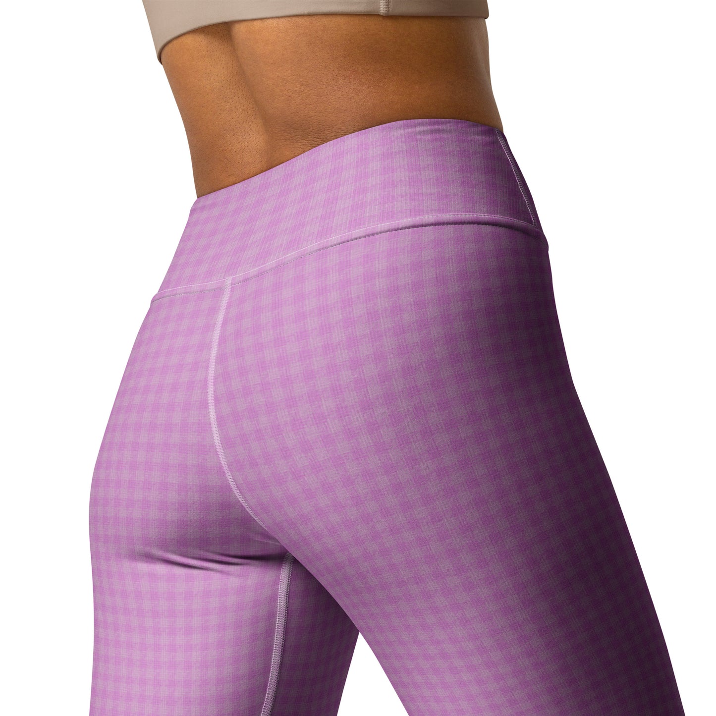 Women's Yoga Leggings Pink Houndstooth-Gingham Mix