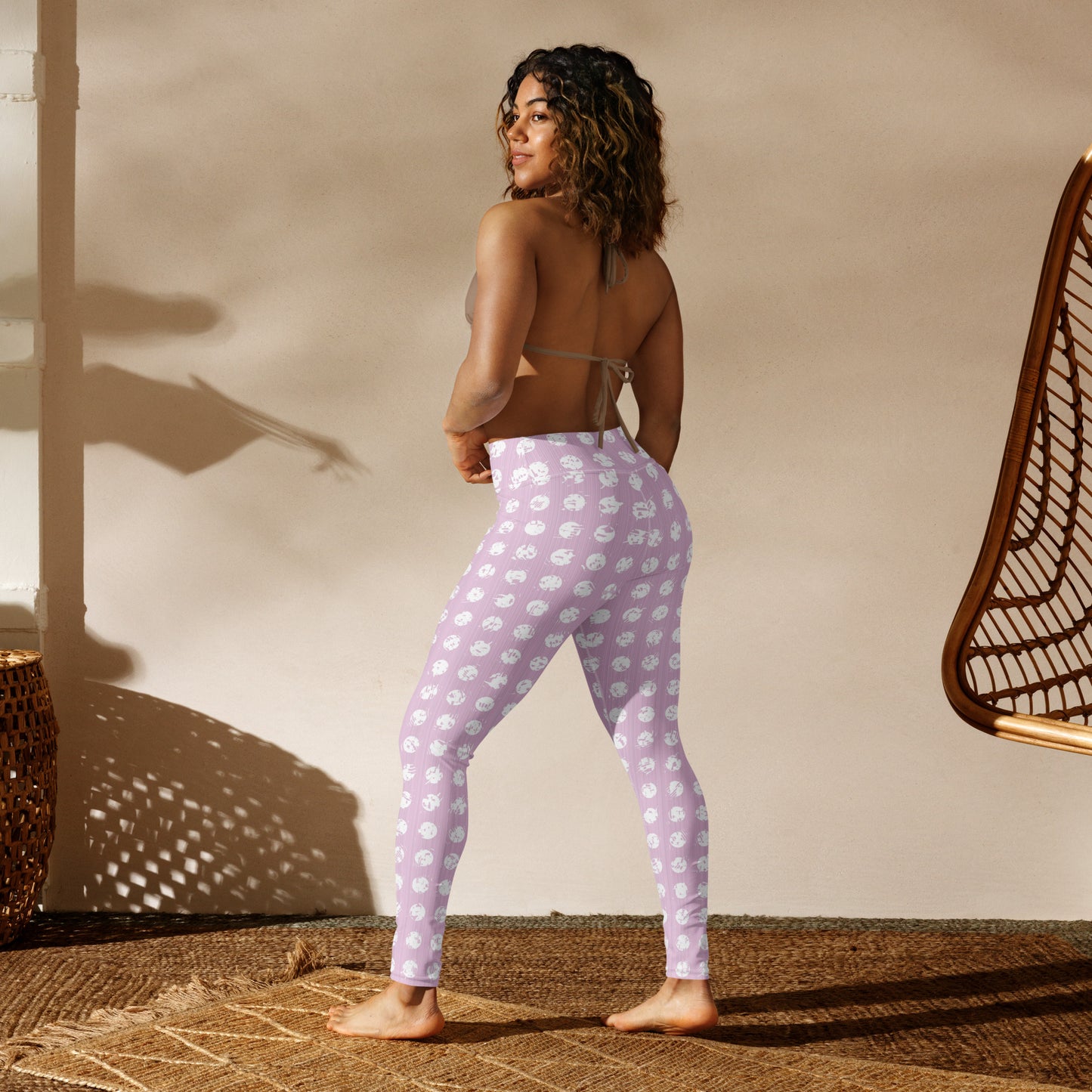 Women's White Polka Dot Pink Yoga Leggings