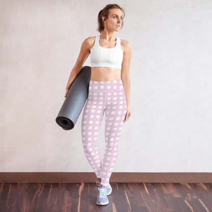 Women's White Polka Dot Pink Yoga Leggings