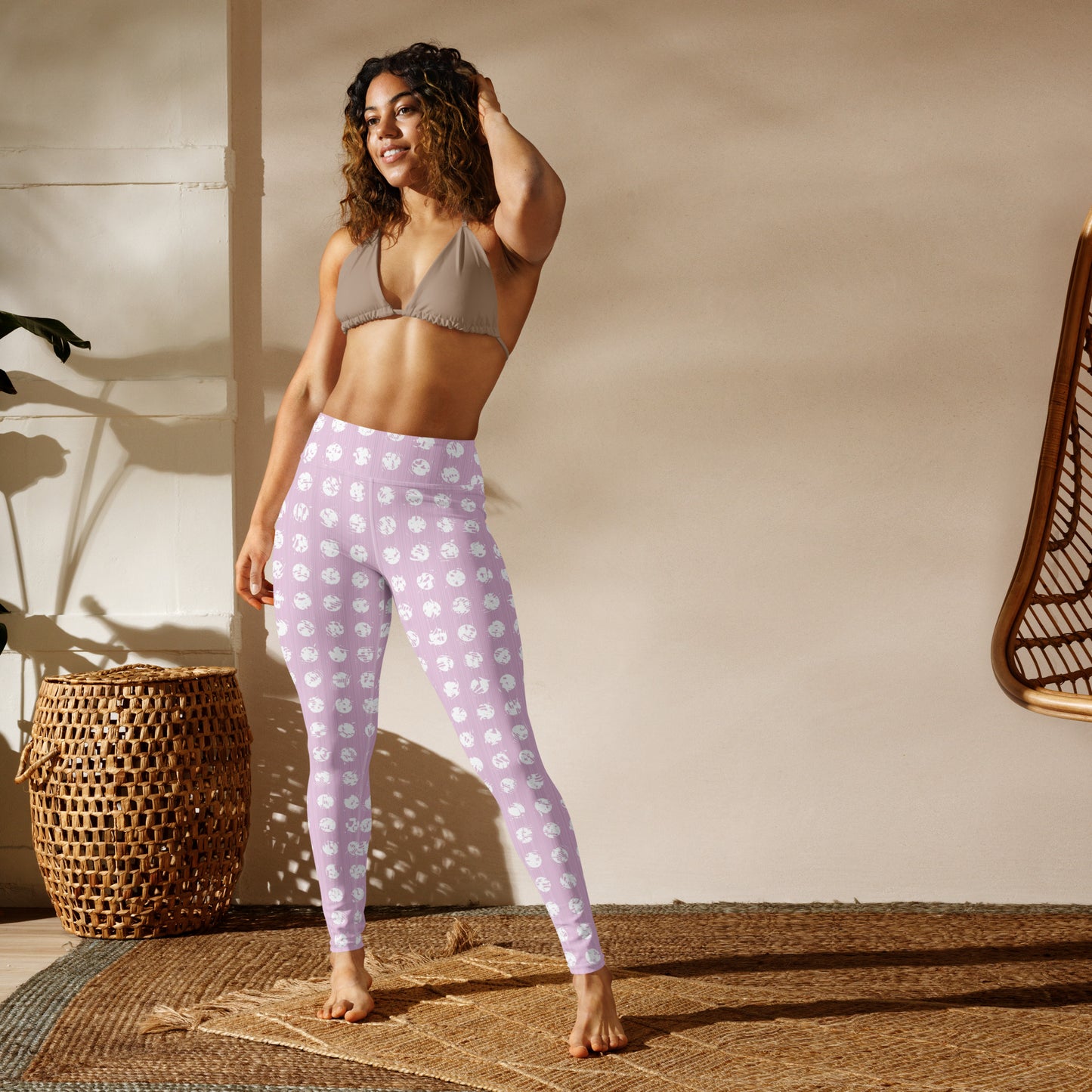 Women's White Polka Dot Pink Yoga Leggings