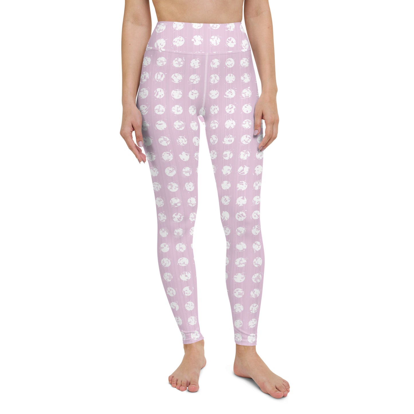 Women's White Polka Dot Pink Yoga Leggings