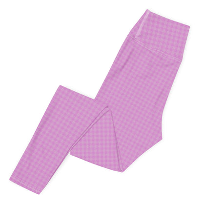 Women's Yoga Leggings Pink Houndstooth-Gingham Mix