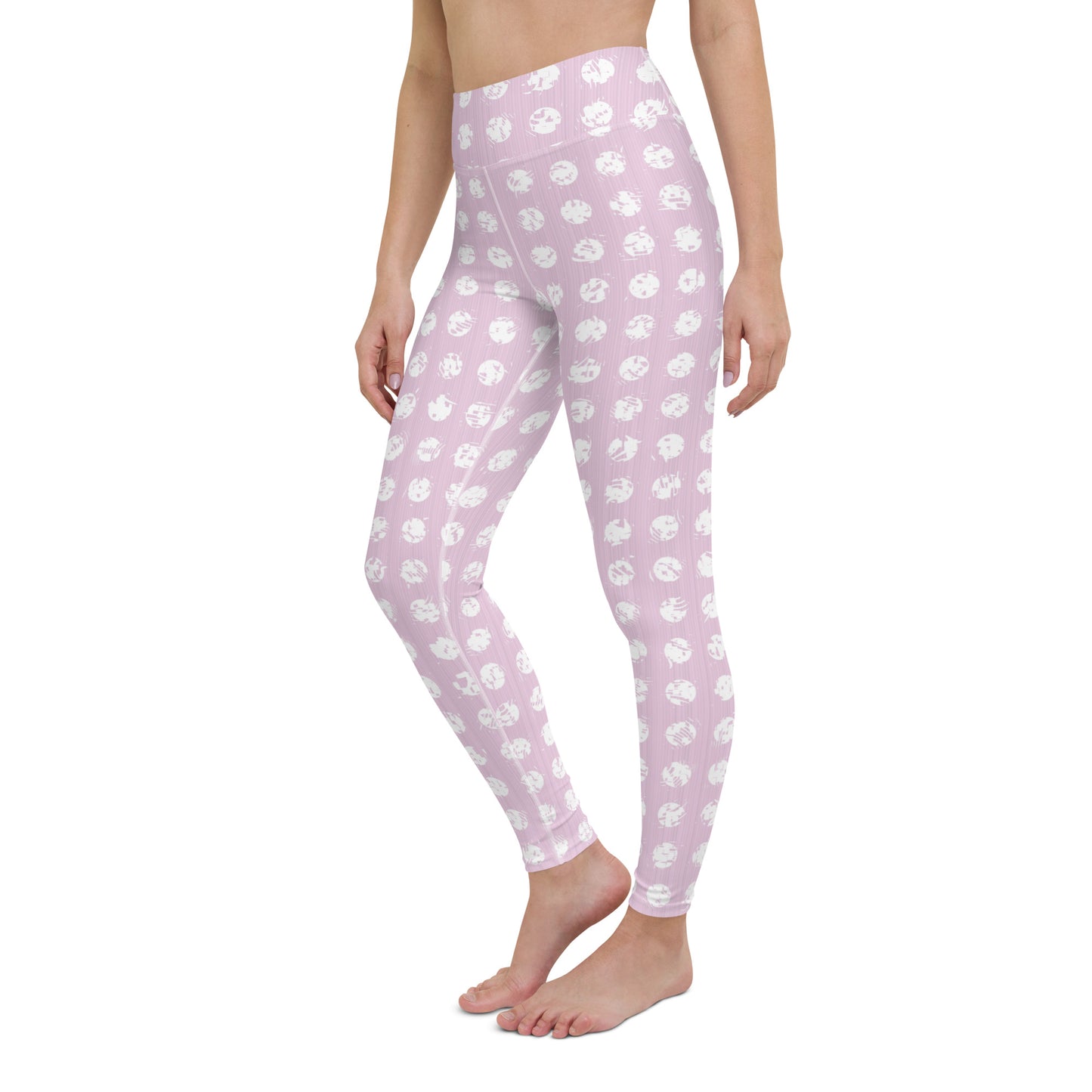 Women's White Polka Dot Pink Yoga Leggings