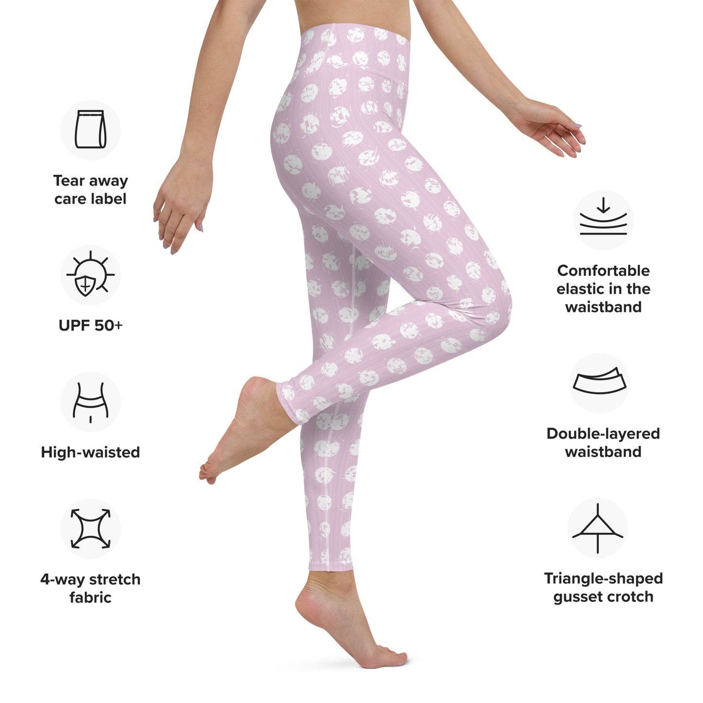 Women's White Polka Dot Pink Yoga Leggings