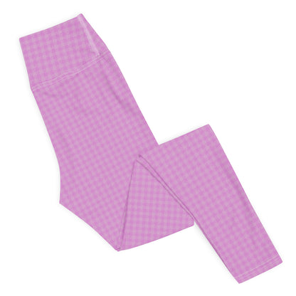 Women's Yoga Leggings Pink Houndstooth-Gingham Mix