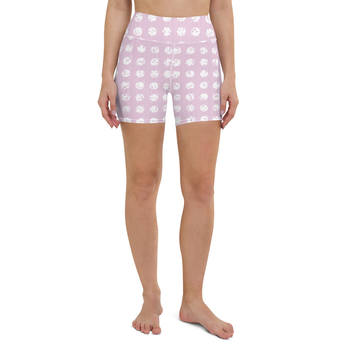 Women's White Polka Dot Pink Yoga Shorts