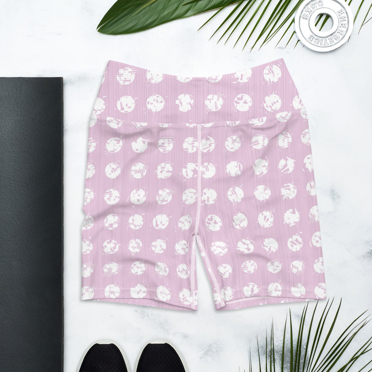 Women's White Polka Dot Pink Yoga Shorts