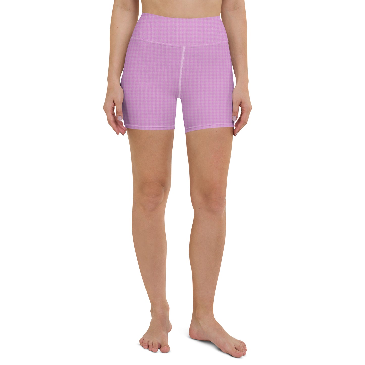 Women's Yoga Shorts Pink Houndstooth-Gingham Mix