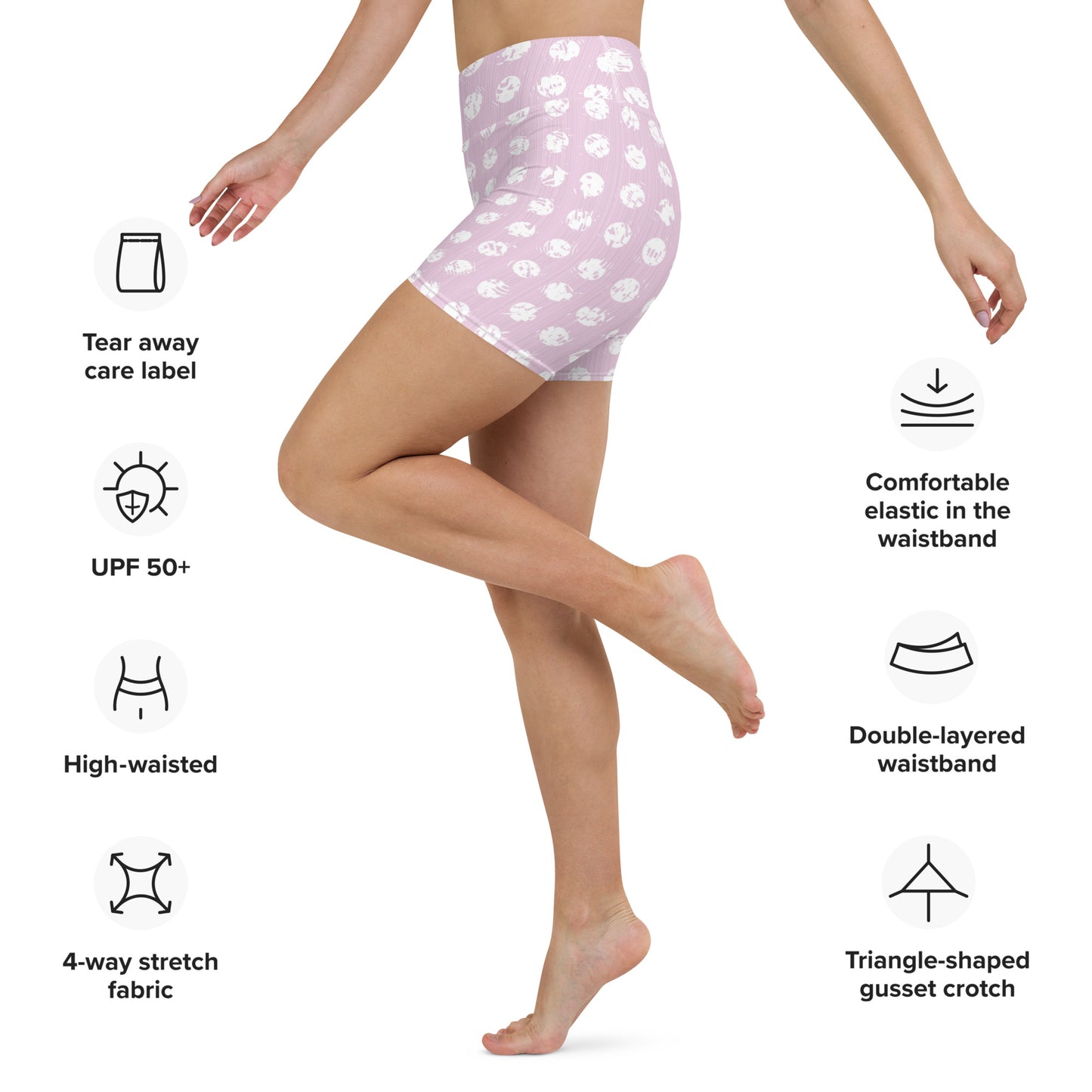 Women's White Polka Dot Pink Yoga Shorts