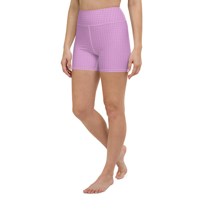 Women's Yoga Shorts Pink Houndstooth-Gingham Mix