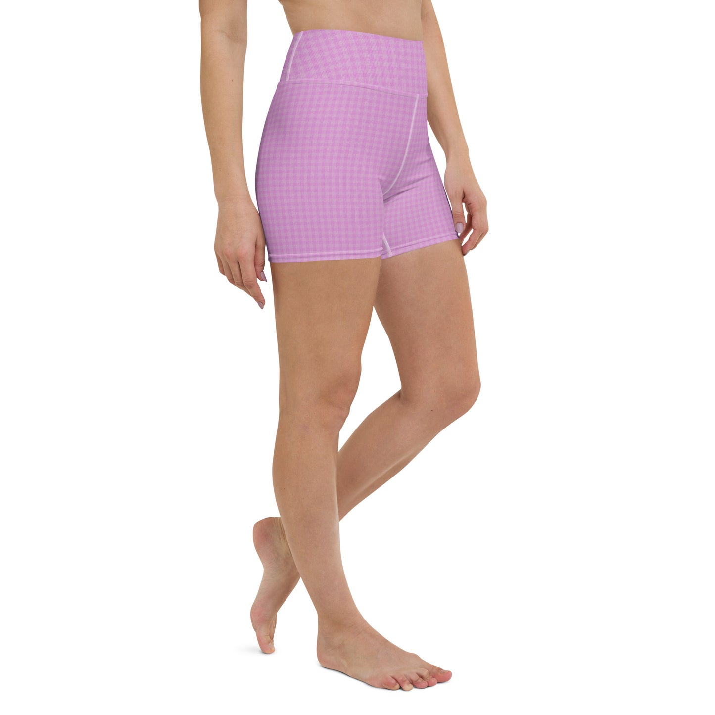 Women's Yoga Shorts Pink Houndstooth-Gingham Mix