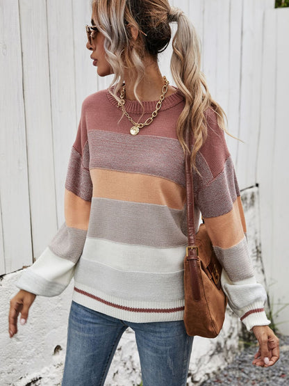 Angel Wings Striped Ribbed Trim Sweater