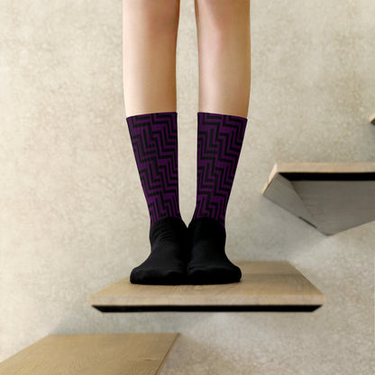 Socks Purple & Black Zig Zag Print