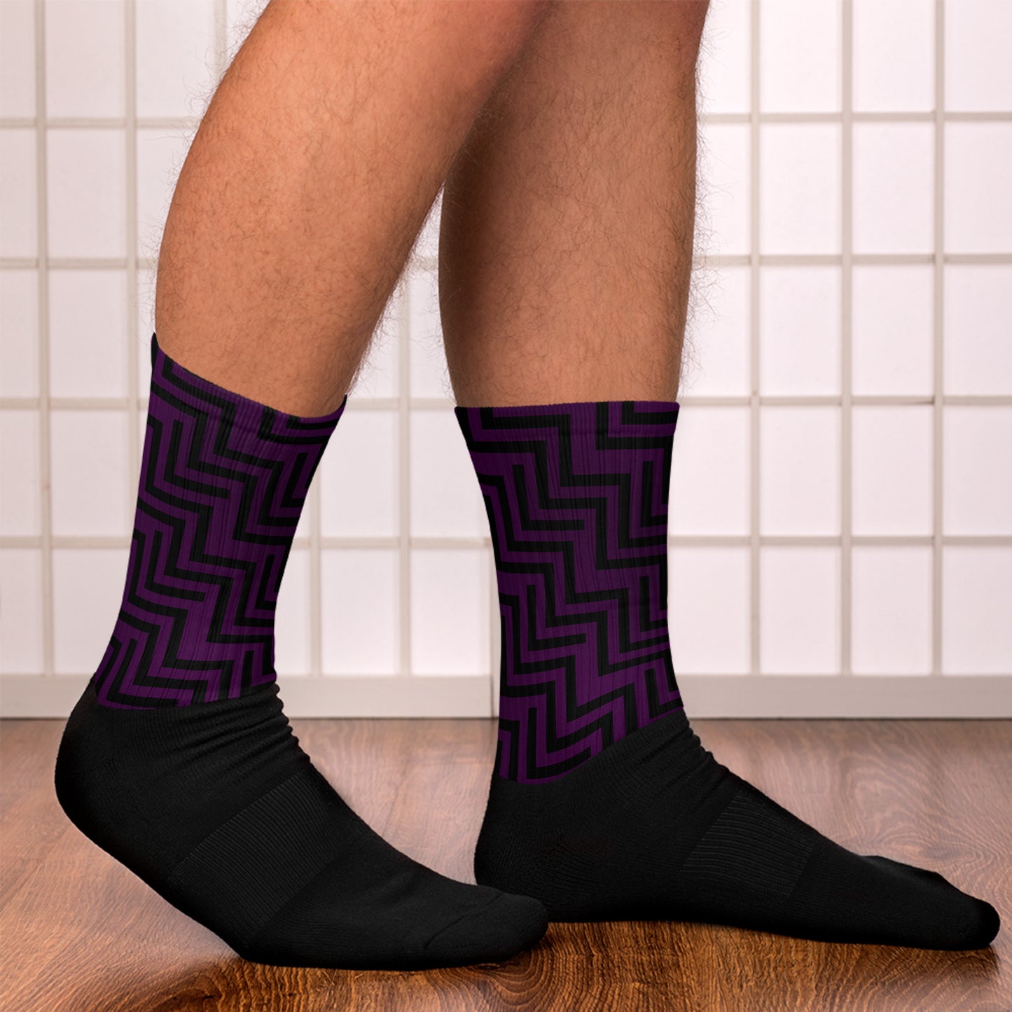 Socks Purple & Black Zig Zag Print