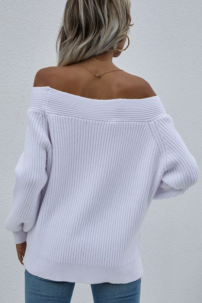 Off-Shoulder Rib-Knit Sweater