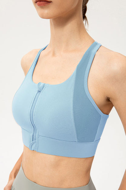 Zip-Up Round Neck Sports Bra