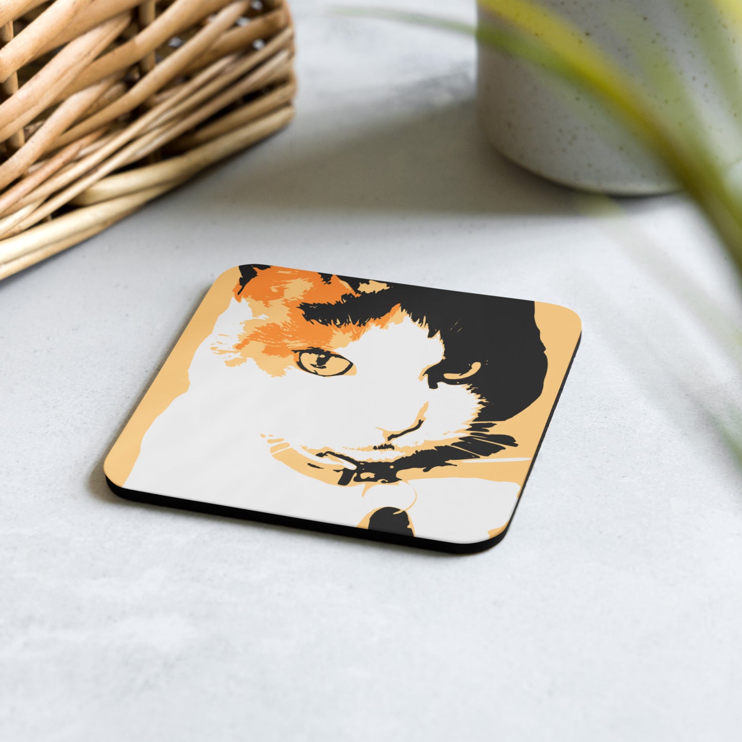 Cork-back Coaster Cat Print Chardonnay Single Piece