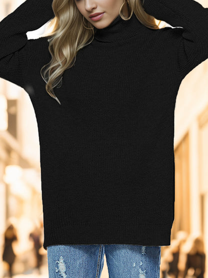 Turtleneck Drop Shoulder Long Sleeve Sweater