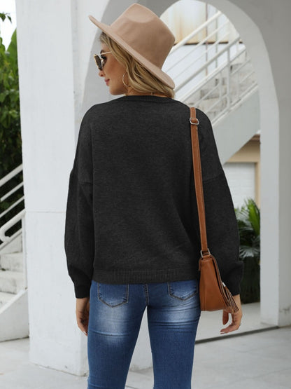 Shiny Round Neck Long Sleeve Sweater