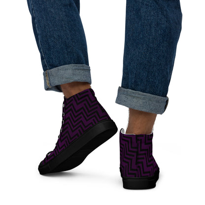 Men’s High Top Canvas Shoes Purple & Black Zig Zag Print