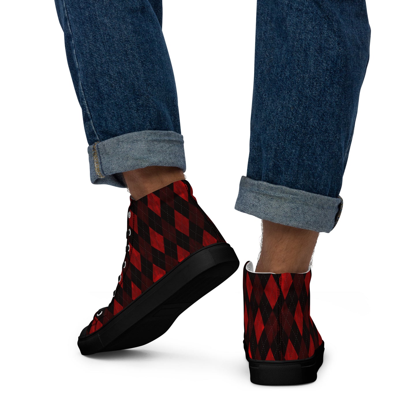 Men’s High Top Canvas Shoes Red Argyle