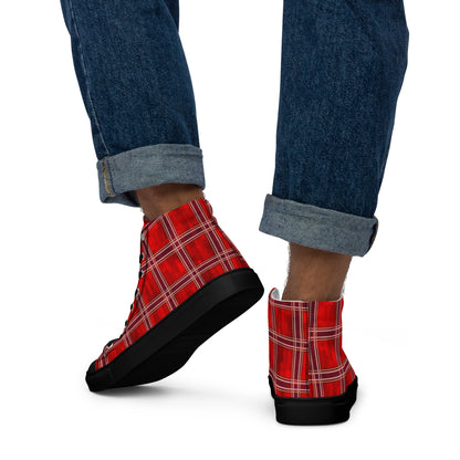 Men’s High Top Canvas Shoes Red Plaid