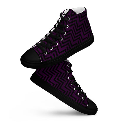 Men’s High Top Canvas Shoes Purple & Black Zig Zag Print