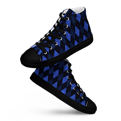 Men’s High Top Canvas Shoes Blue Argyle