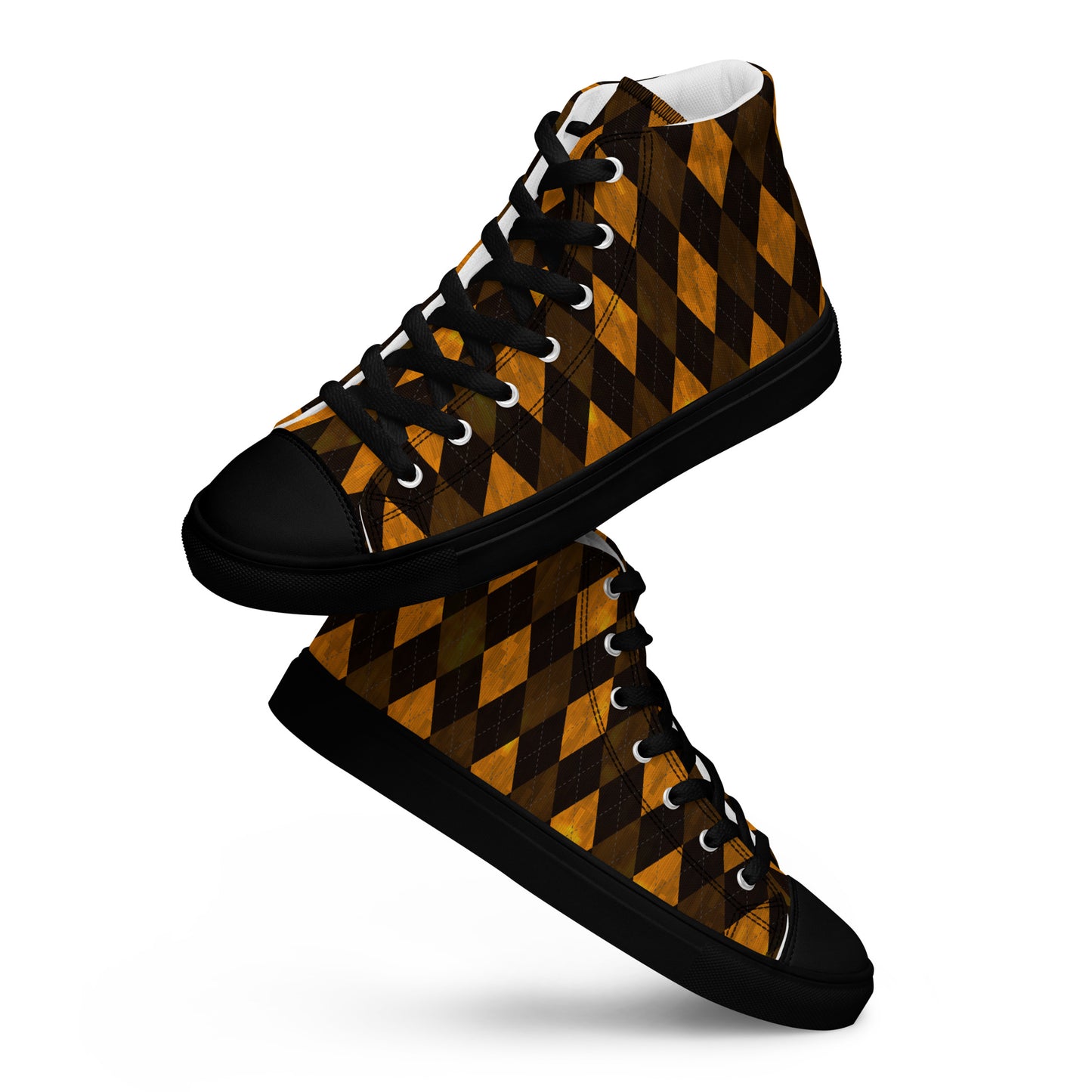 Men’s High Top Canvas Shoes Orange Argyle