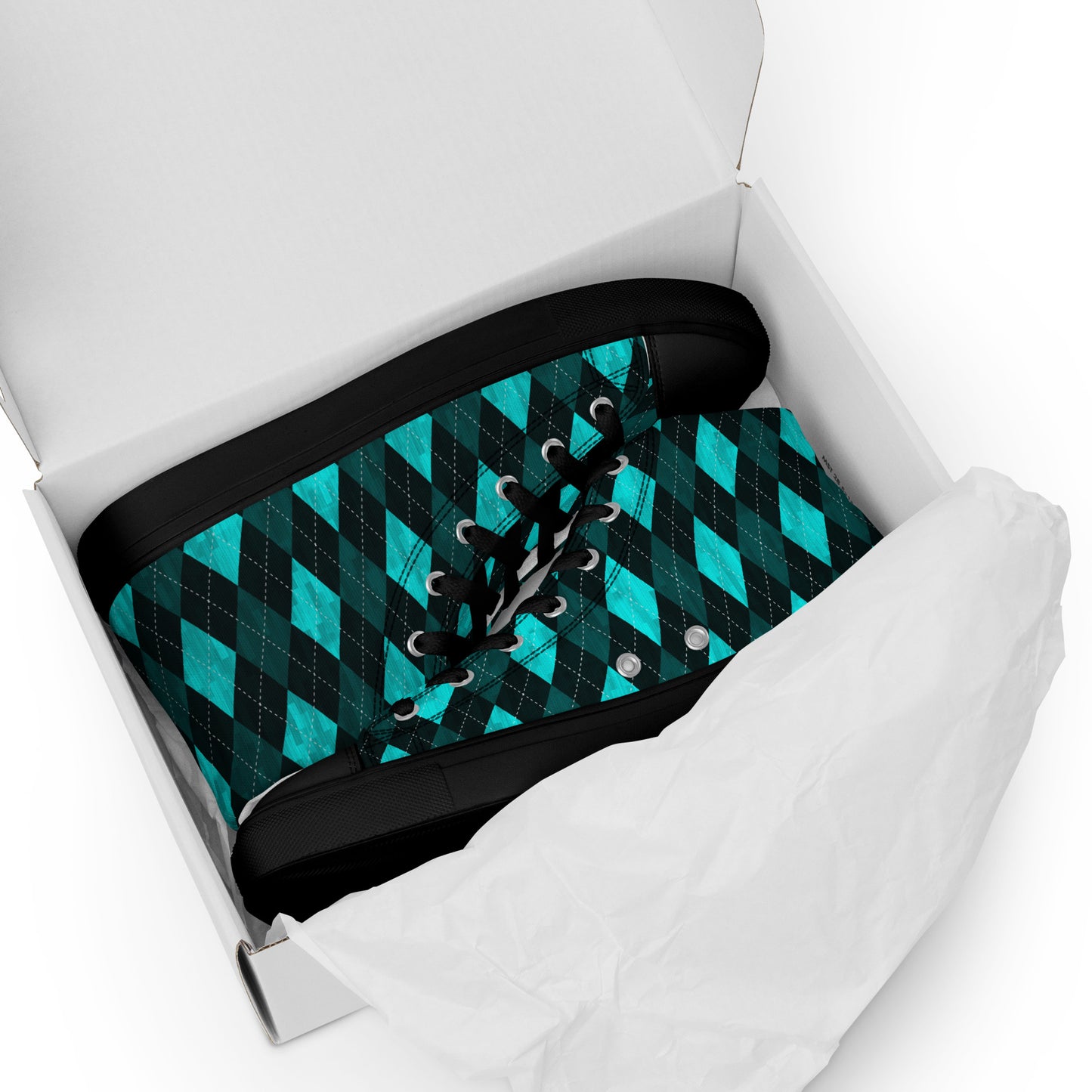 Men’s High Top Canvas Shoes Teal Argyle