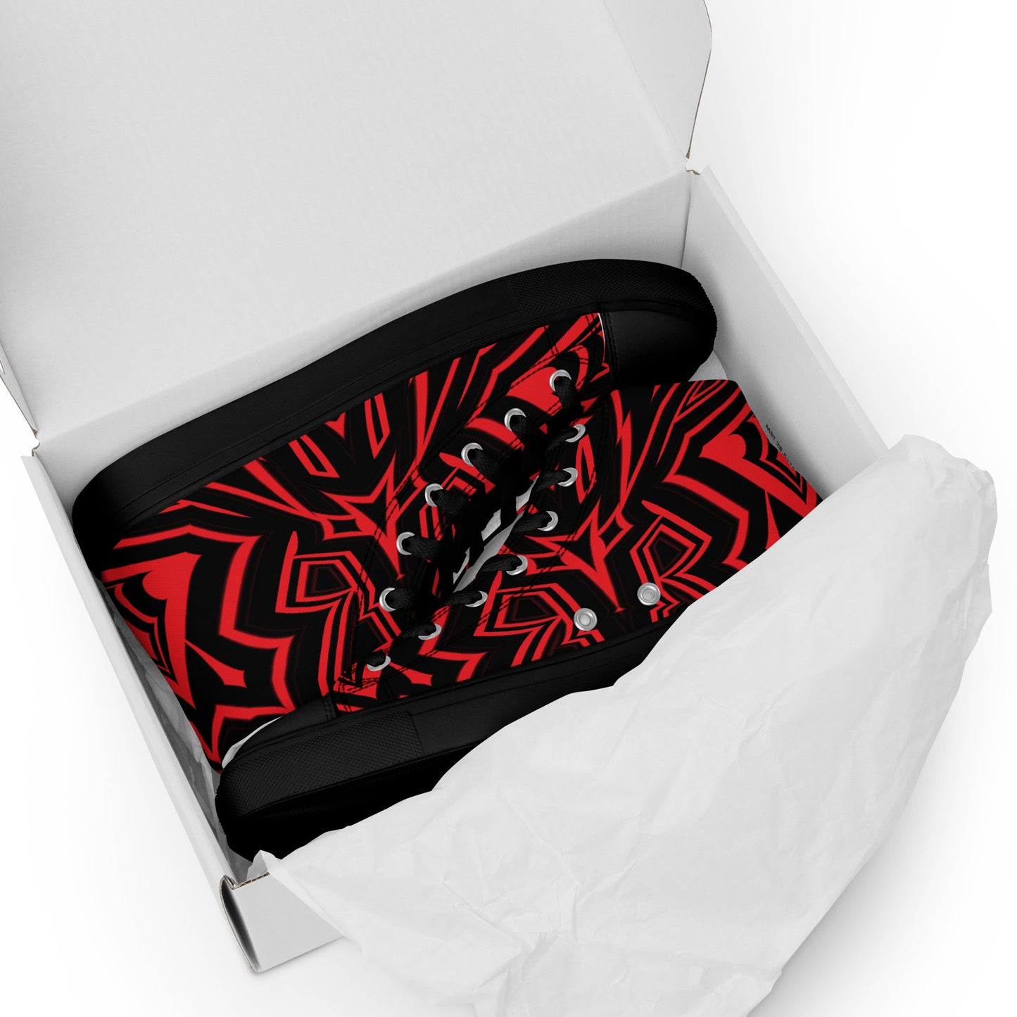 Men’s High Top Canvas Shoes Red Abstract Geometric