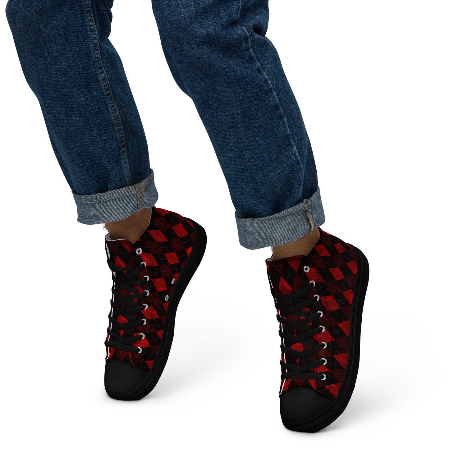 Men’s High Top Canvas Shoes Red Argyle