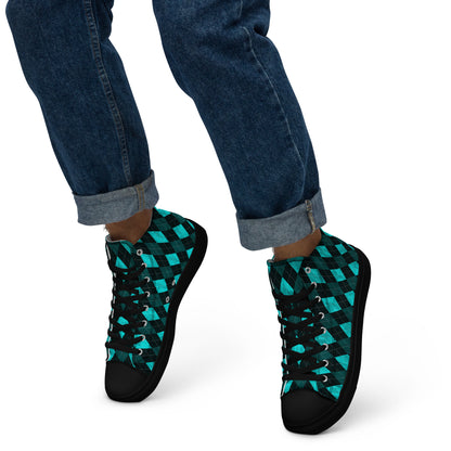 Men’s High Top Canvas Shoes Teal Argyle