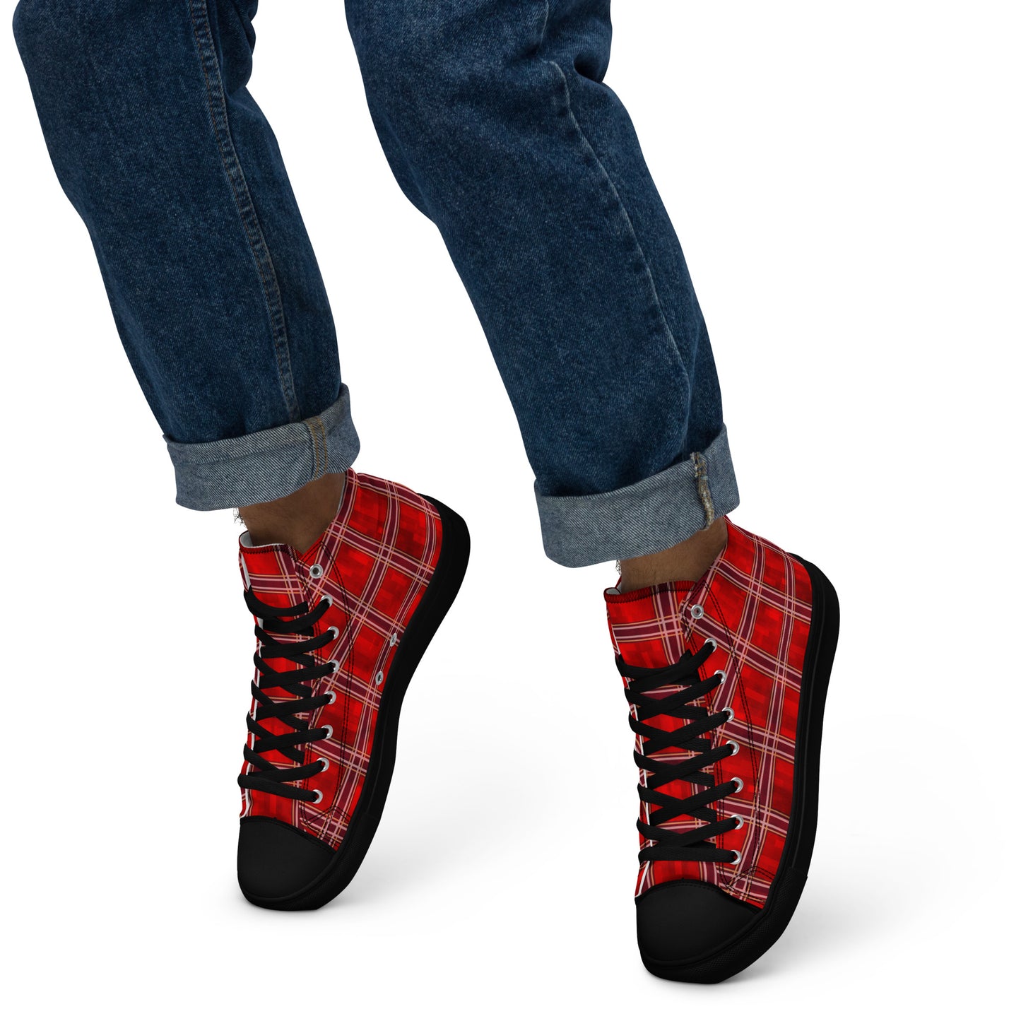 Men’s High Top Canvas Shoes Red Plaid