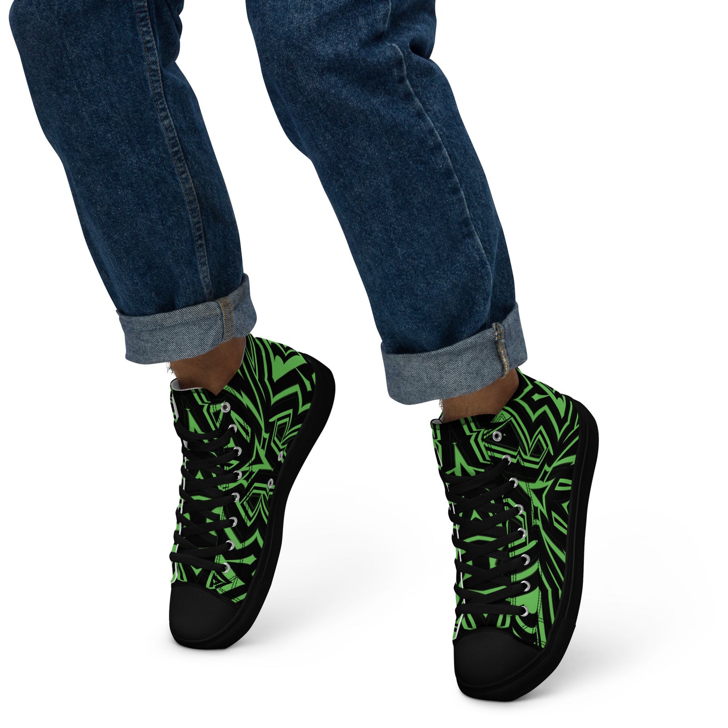 Men’s High Top Canvas Shoes Green Abstract Geometric