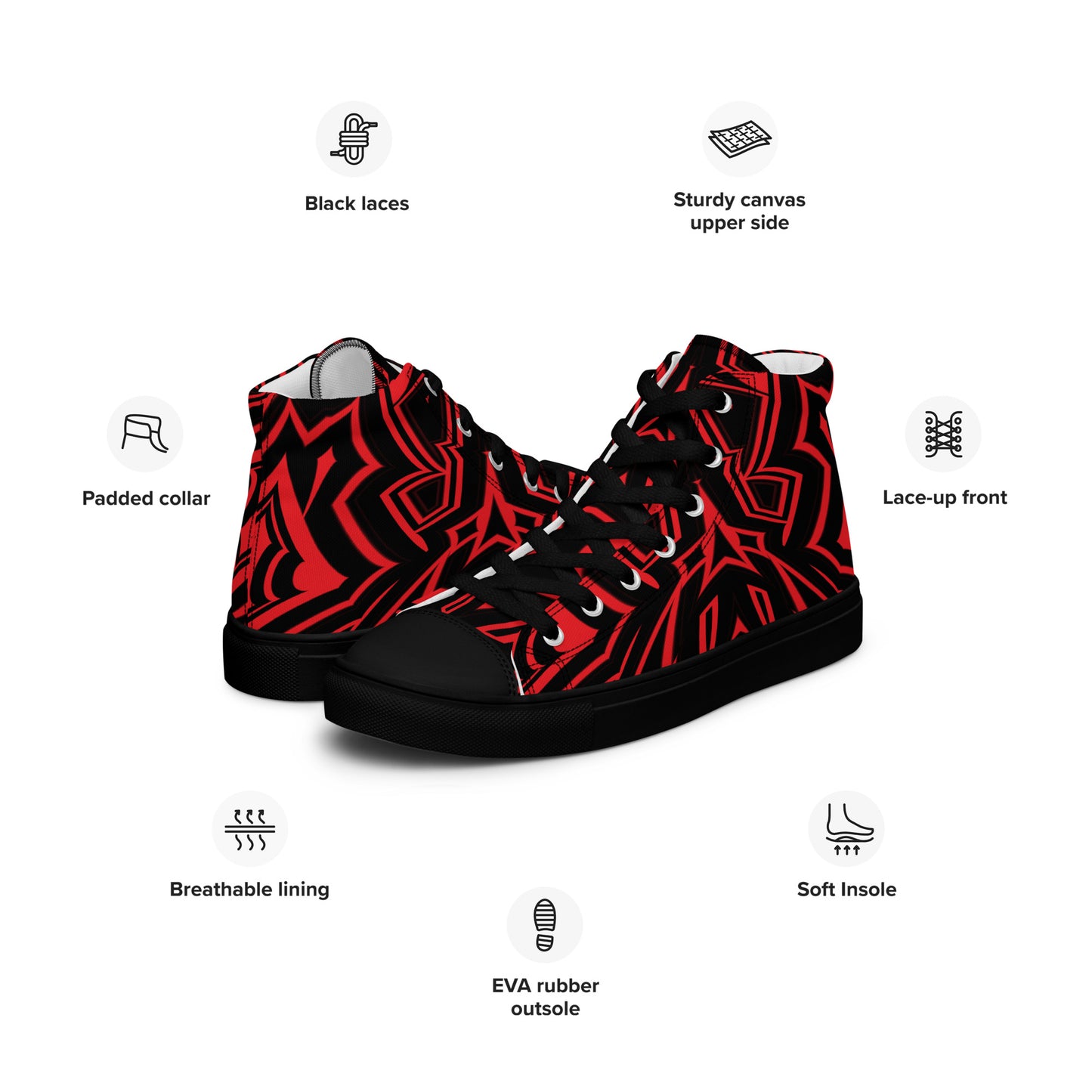 Men’s High Top Canvas Shoes Red Abstract Geometric