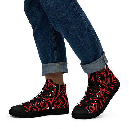 Men’s High Top Canvas Shoes Red Abstract Geometric