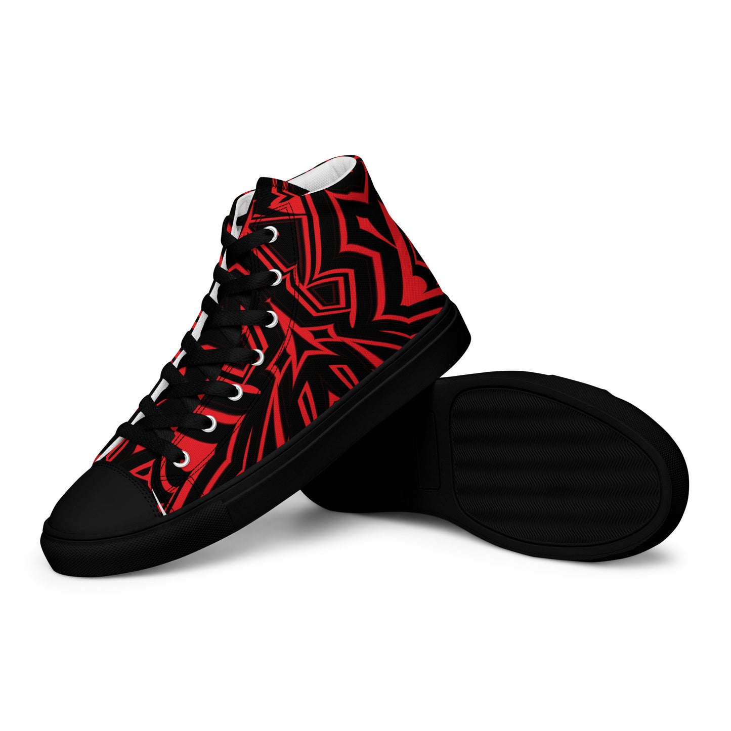 Men’s High Top Canvas Shoes Red Abstract Geometric