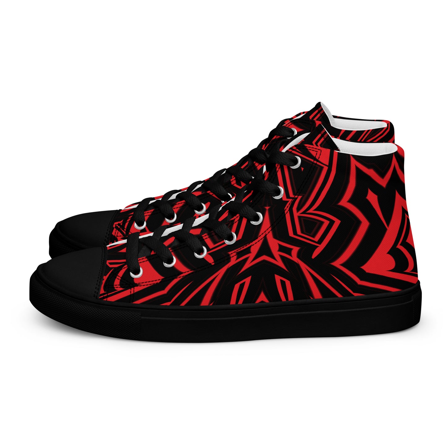 Men’s High Top Canvas Shoes Red Abstract Geometric