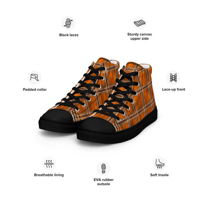 Men’s High Top Canvas Shoes Orange Plaid