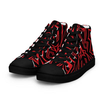 Men’s High Top Canvas Shoes Red Abstract Geometric