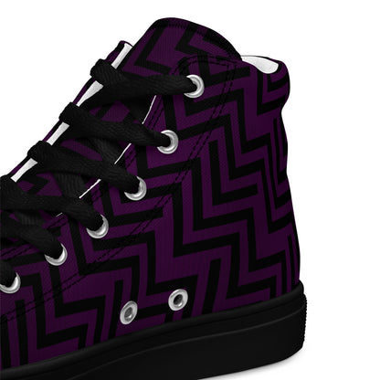 Men’s High Top Canvas Shoes Purple & Black Zig Zag Print