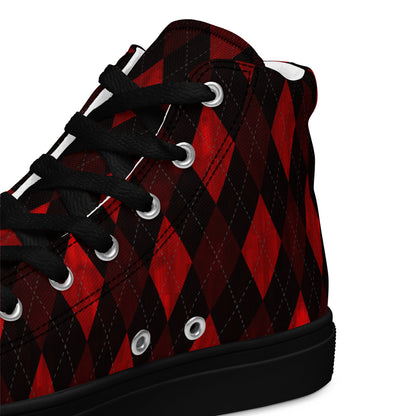 Men’s High Top Canvas Shoes Red Argyle