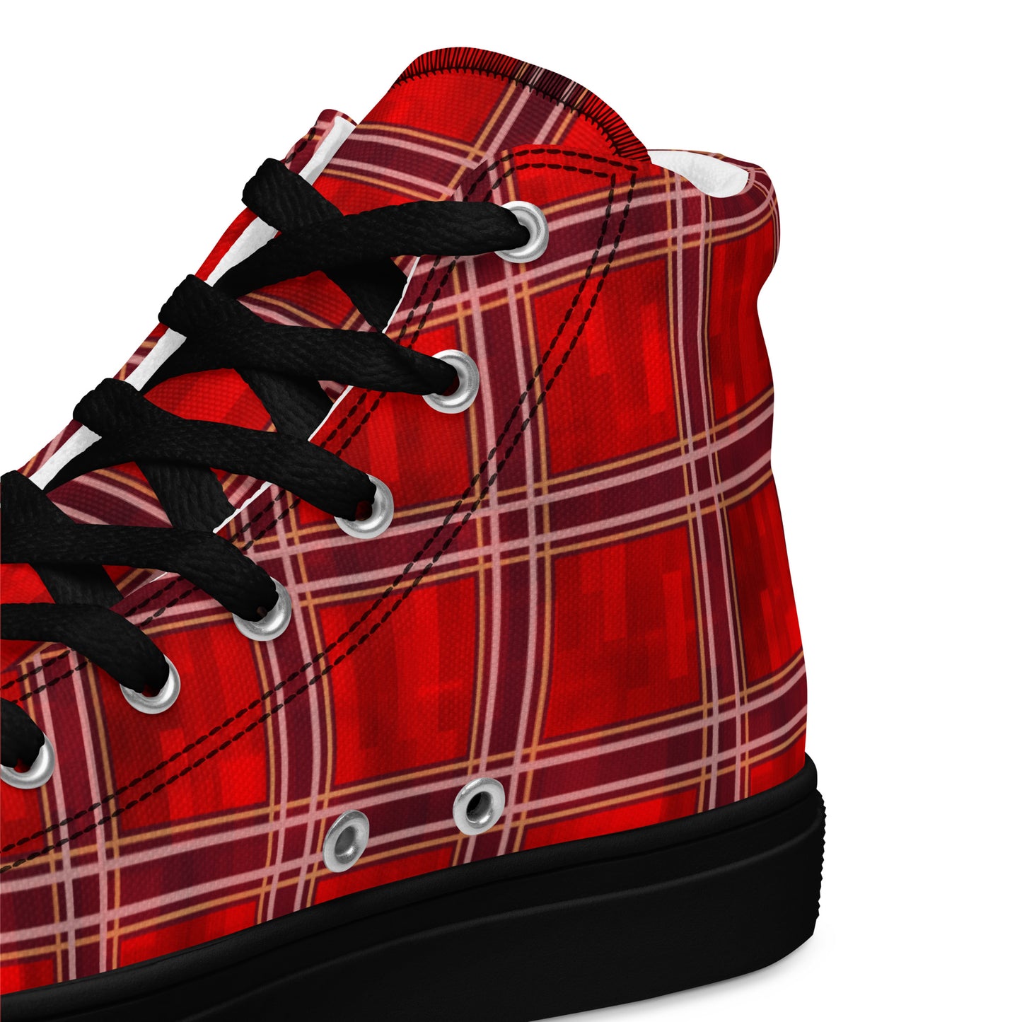 Men’s High Top Canvas Shoes Red Plaid