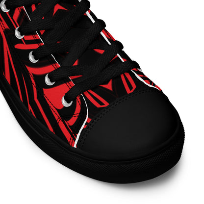 Men’s High Top Canvas Shoes Red Abstract Geometric